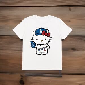 Hello Kitty Dodgers Baseball Unisex Adults T-shirt White Size Large